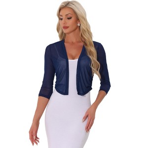INSPIRE CHIC Women's 3/4 Sleeve Open Front Mesh Sheer Chiffon Bolero Shrug - 1 of 4