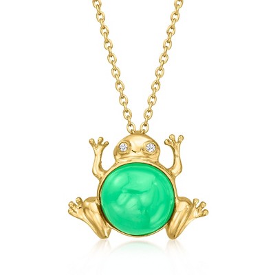 Ross-Simons Jade Frog Pendant Necklace With Diamonds in 18kt Gold Over Sterling Size 18