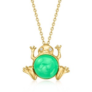 Ross-Simons Jade Frog Pendant Necklace With Diamonds in 18kt Gold Over Sterling Size 18 - 1 of 3