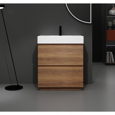 NicBex Bathroom Vanity with Sink,Modern Bathroom Sink Vanity with 2 Drawers,24/30 inch Bathroom Sink Cabinet for Bathroom,Oak/Brown