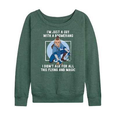 Women's - Avatar: The Last Airbender - Boomerang Guy Lightweight French Terry Wide Neck Long Sleeve Shirt
