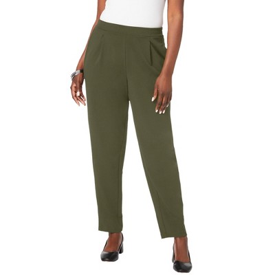 Jessica London Women's Plus Size Stretch Knit Elastic Pull-On Straight Leg  Pants Trousers - 26 W, Dark Olive Green