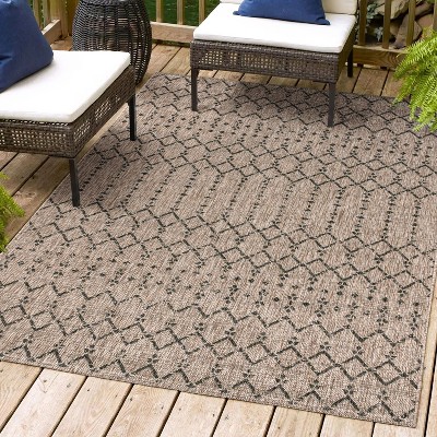 Natural Black Geometric Flatweave Indoor Outdoor Rug 4' x 6'