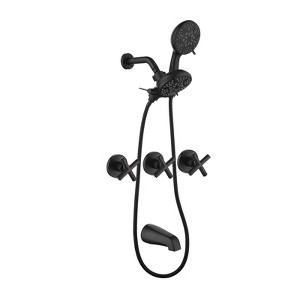 Cobbe 7 Settings Dual Shower Head and Tub Spout Shower Combo Kit with 59-Inch Hose 3-Handle Shower System Matte Black - 1 of 4