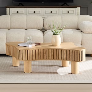 42.52" Modern Irregular Drum Coffee Table, Wooden Center Table with Sturdy Rubber Wood Pedestal for Living Room & Bedroom - 1 of 4
