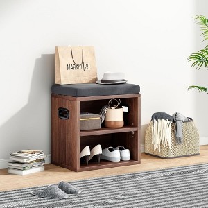 SEVOBAL Small Shoe Bench Entryway with Cushion Shoe Benches with Storage Seating Seat Entryway Shoe Rack Entryway Show Racks, Brown, 15.35"*11.4"*16" - 1 of 4