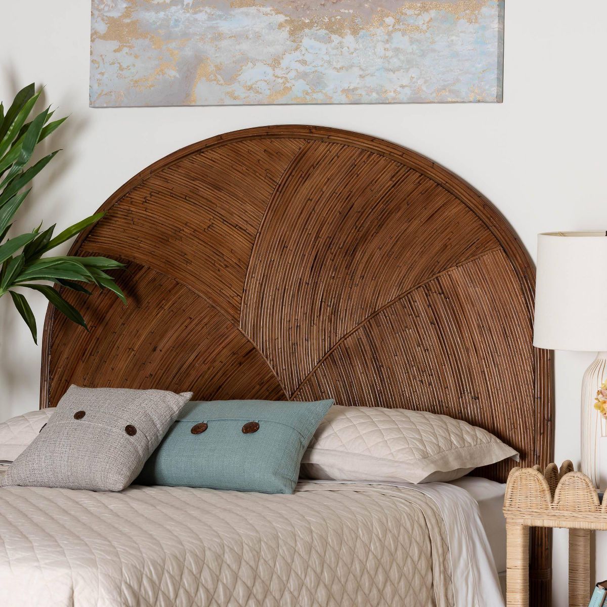 bali & pari King Seana Rattan Standalone Headboard Dark Brown: No Assembly, Freestanding Design - thumbnail 3