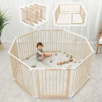 Baby Playpen & Baby Gate for Toddler and Babies, Foldable Wooden Large Shape Playpen with Locking Gate  by Comfy Cubs
