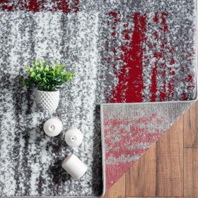 Red and Gray Geometric Synthetic Area Rug 4' x 5'