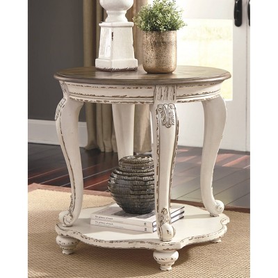 Antiqued Two-Tone Mirrored Storage Round End Table