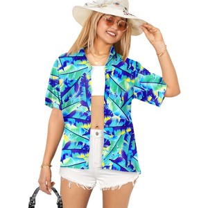HAPPY BAY Women's Button Down Blouses Casual Tops Beach Party Short Sleeve Tropical Vacation Summer Hawaiian Shirts Colorful for Women - 1 of 4