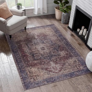 KWPZQEB Washable Area Rug, Ultra Soft Area Rug with Non-Slip Backing & Durable Edge Binding, Vintage Large Rugs for Living Room, Bedroom, Burgundy - 1 of 4