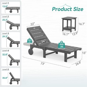 Patio Chaise Lounge Chair Outdoor, HDPS Material, Outdoor Pool Lounge Chairs with 5-Position Backrest, with Wheels for Outside, Poolside, Beach - 1 of 4
