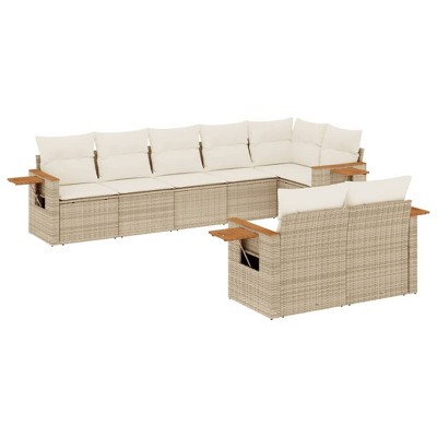 vidaXL 8 Piece Patio Sofa Set with Cushions Poly Rattan - Beige and Cream Without Table