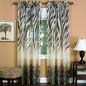 Kate Aurora 2 Piece Safari Themed Animal Print Rod Pocket Sheer Window Curtain Panels - 1 of 4