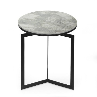 Brenizer Modern Glam Handcrafted Marble Top Side Table Natural White/Black - Christopher Knight Home