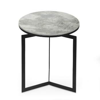 Brenizer Modern Glam Handcrafted Marble Top Side Table Natural White/Black - Christopher Knight Home