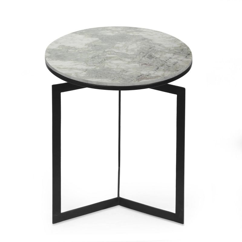 Brenizer Modern Glam Handcrafted Marble Top Side Table Natural White/Black - Christopher Knight Home, 1 of 6