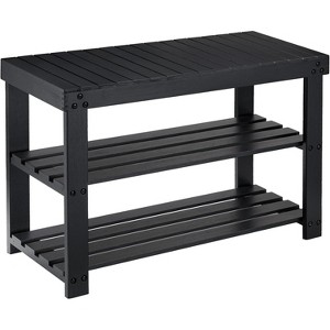Bamboo Shoe Rack Bench with 3 Tiers - Supports 300lbs, Natural Wood Storage Organizer for Entryway, Living Room & Balcony - 1 of 4