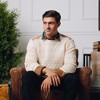 Hope & Henry Men's  Crew Neck Cable Sweater with Suede Detail - 3 of 4