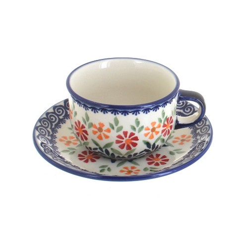 Blue Rose Polish Pottery Garden Bouquet Cup & Saucer : Target