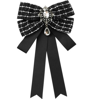 INSPIRE CHIC Women's Ribbon Bow Brooch Tweed Plaid Tie Pin Alloy Rhinestone Suitable for Uniforms