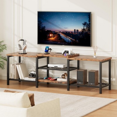 Homhougo 67 Inch Large TV Stand with LED Lights for 55/65/75 Inch TV Brown