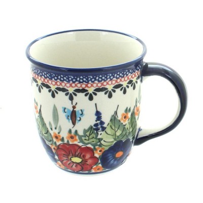 Blue Rose Polish Pottery Floral Butterfly Plain Coffee Mug