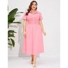 Women's Plus Size Dress Summer Button Down Smocked Midi Dress Short Sleeve Sundress - 2 of 4