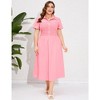 Women's Plus Size Dress Summer Button Down Smocked Midi Dress Short Sleeve Sundress - image 2 of 4