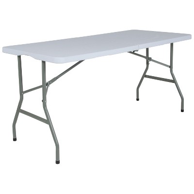 Emma and Oliver 4.97-Foot Bi-Fold Granite White Plastic Folding Table with Handle - Event Table