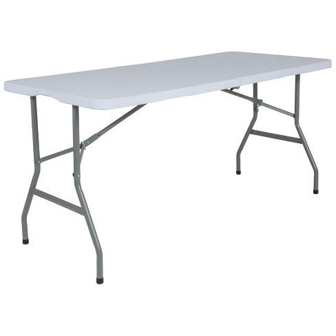Flash Furniture 59" x 29" Plastic Bi-Fold Table in Granite White 