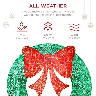 48-Inch Green and Red Pre-Lit Outdoor Christmas Wreath with LED Lights