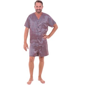 ADR Mens Satin Pajamas, Short V-Neck Pj Set - 1 of 3