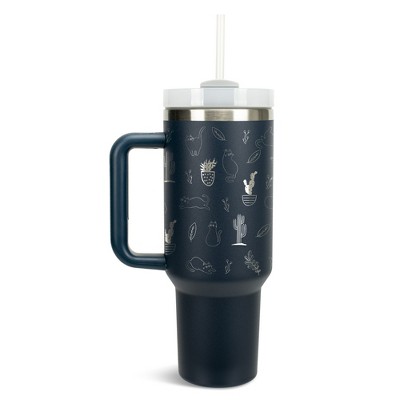 Elanze Designs Cactus Plant Desert Kitty Cat Lover 40 oz. Stainless Steel, Large Water Bottle Coffee Mug, Spill & Leak Resistant, Thermal Travel