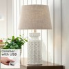 360 Lighting Country Cottage Table Lamp with USB Charging Port 26" High Cream White Ceramic Tan Linen Drum Shade Living Room Bedroom (Color May Vary) - 2 of 4