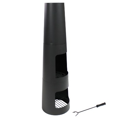 49-Inch Black Steel Wood-Burning Chiminea with Log Storage