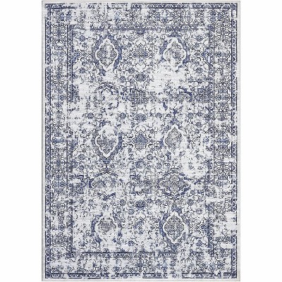Washable Vintage Area Rug with Non-Slip Backing, Low Pile Soft Farmhouse Carpet for Living Room, Bedroom, Kids Playroom
