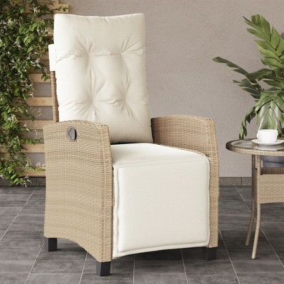 vidaXL Reclining Patio Chair with Footrest Beige Poly Rattan