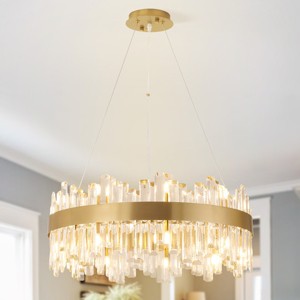 BAOURE 32 Inch 24-Light Modern Crystal Gold Chandelier Round Brass Chandelier For Living Room Dining Room - 1 of 4