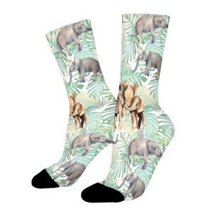 Elephants Women Printed Crew Socks Funny Funky Socks Soft Polyester Novelty Gifts for Artists Men - 1 of 1
