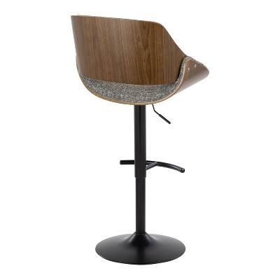 Set of 2 Walnut and Dark Gray Adjustable Swivel Barstools