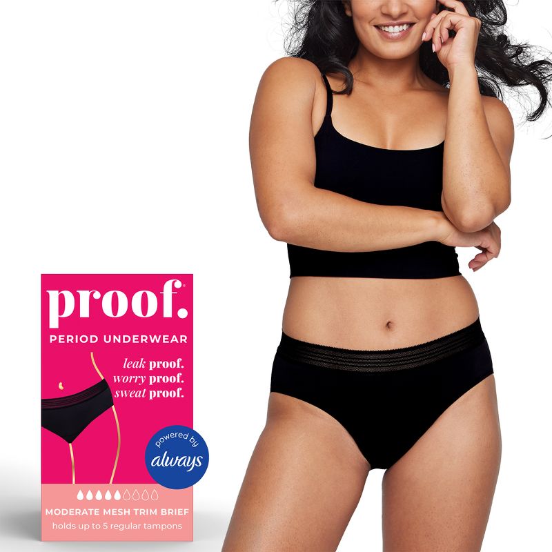 Proof Underwear Women's Moderate Mesh Trim Briefs - Black, 1 of 11