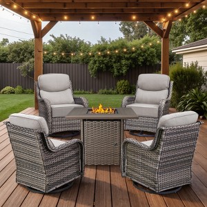 Belord 6-INCH Extra Thick Cushion Outdoor Patio Furniture Set with Swivel Glider Patio Chair Set of 4, 5 Pieces Patio Furniture Set with Firepit Table - 1 of 4
