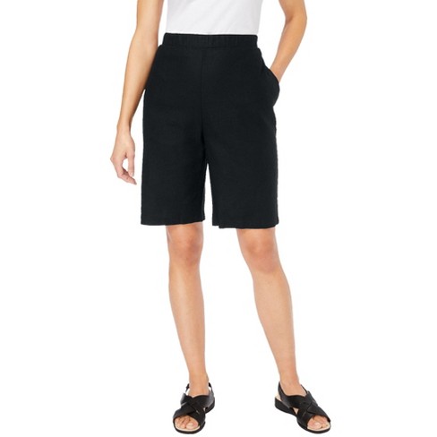 Woman Within Women's Plus Size Linen Short - 38 W, Black : Target