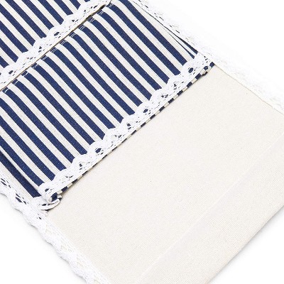 2-Pack Over the Door Closet Wall Hanging Organizer, Wall Mounted Storage Bag Case 5 Pockets Lined Cotton Fabric, Blue Stripes 8”x26”