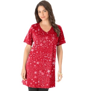 Roaman's Plus Size Cotton Short Sleeve V-Neck Ultimate Tunic - 1 of 4