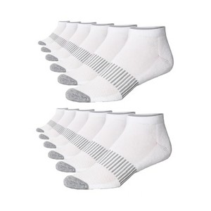 JAMES FIALLO Men's 12-Pairs Performance Athletic Plain White with Central Gray Stripes and Coordinated Toes Low Cut Sport Socks - 1 of 1