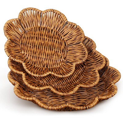 Attop 3-Piece Wicker Basket Set, Plum Blossom Shape, Vintage Storage Basket Tray for Snacks, Desserts, Bread, Fruits, Vegetables, Thanksgiving Table