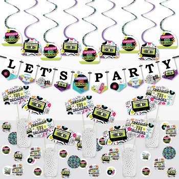 Big Dot of Happiness Through the Decades - 50s, 60s, 70s, 80s, and 90s Party Supplies Decoration Kit - Decor Galore Party Pack - 51 Pieces